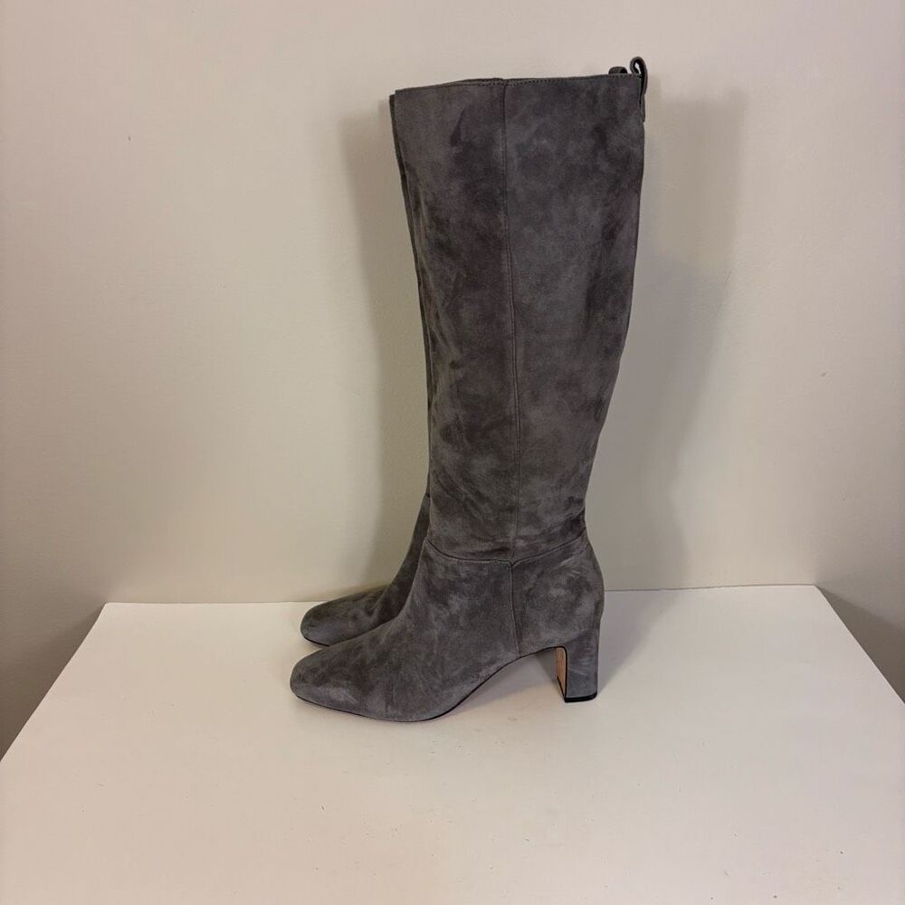 J. McLaughlin Grey Suede Heeled Knee High Tall Pull On Boots 8.5